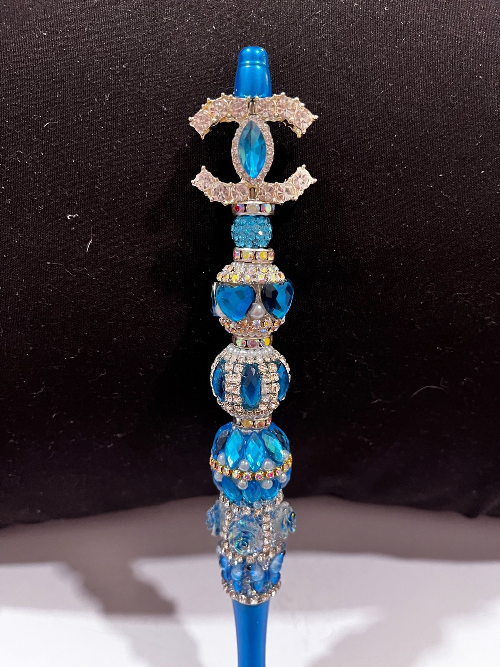 Designer inspired Luxury Blue custom designed decal fancy beaded pen